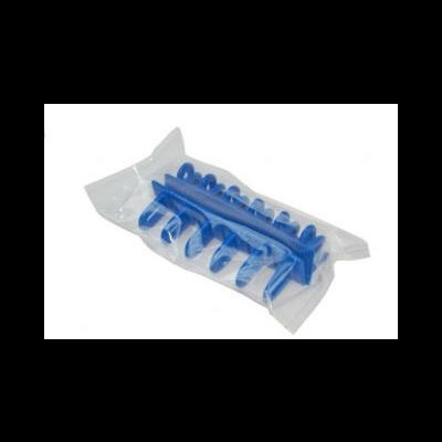 Suporte azul para organização de cabos em embalagem plástica