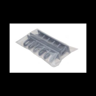 Suporte de parede com cinco ganchos de plástico cinzento embalado em saco plástico transparente