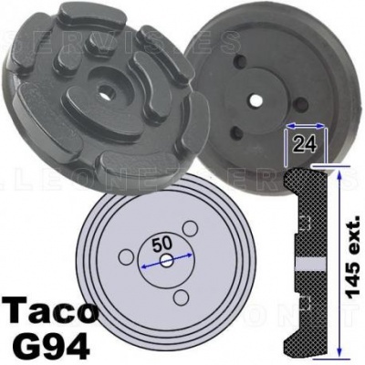 Taco G94 preto com medidas, peça técnica e esquema desenhado