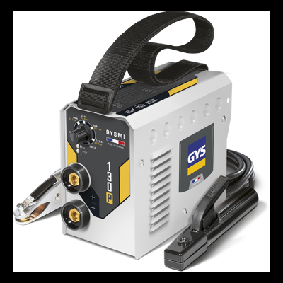 Equipamento portátil de soldadura GYSMI 130P preto, branco e amarelo com alça preta