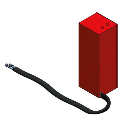 Equipamento retangular vermelho com cabo preto grosso