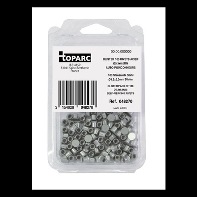embalagem transparente com 100 rebites de aço inoxidável marca TOPARC