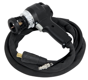 cabo de soldadura com pistola e cabo tecido preto