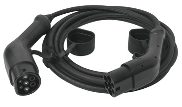 Cabo de carregamento para veículo elétrico preto com conectores e seis pinos