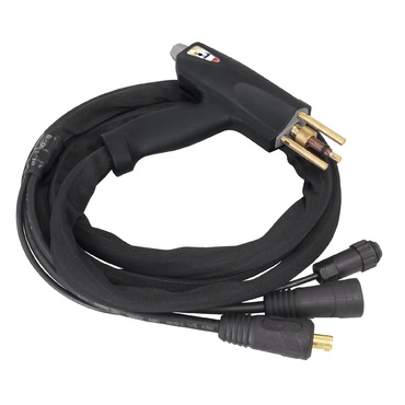 Maçarico de soldadura com pega preta e cabo preto enrolado