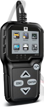 Dispositivo eletrônico preto com ecrã colorido e botões de controle