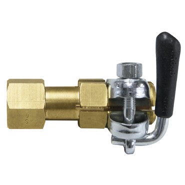 válvula metálica com pega preta e componentes dourados e prateados