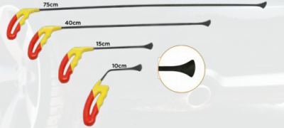 Conjunto de ferramentas com cabo amarelo e vermelho e haste preta em vários comprimentos