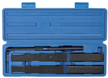 Conjunto de ferramentas preto em estojo azul aberto