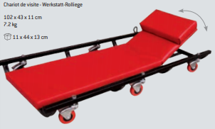 Cama de oficina móvel com colchão vermelho e rodas