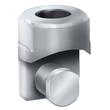 Peça mecânica metálica com parafuso hexagonal e orifício circular