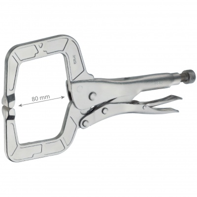 Grampo de pressão metálico com mandíbula em C e abertura de 80 mm