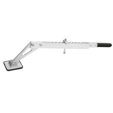 Ferramenta metálica prateada com punho preto e base retangular