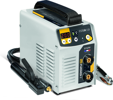 Máquina de soldar branca com acessórios e visor digital