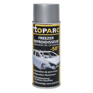 Spray de reparação de carroçaria TOPARC com rótulo preto e amarelo e tampa prateada