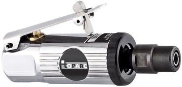 Ferramenta pneumática metálica cromada e preta com alavanca e etiqueta toPARC