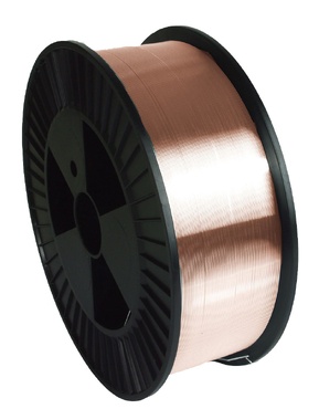 Rolo de arame soldador de cobre num carretel preto