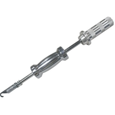 ferramenta metálica com cabo e gancho no fundo branco