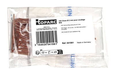 Pacote de pregos de cobre para soldagem com rótulo branco da marca TOPARC