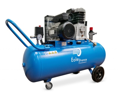 Compressor de ar azul profissional com rodas e medidor de pressão