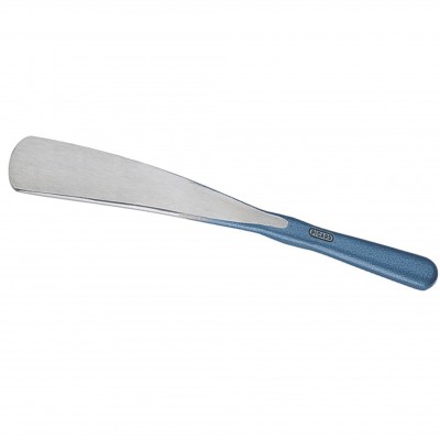 Espátula metálica com cabo azul e lâmina larga