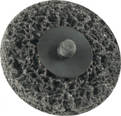 Disco abrasivo circular preto com pino metálico no centro