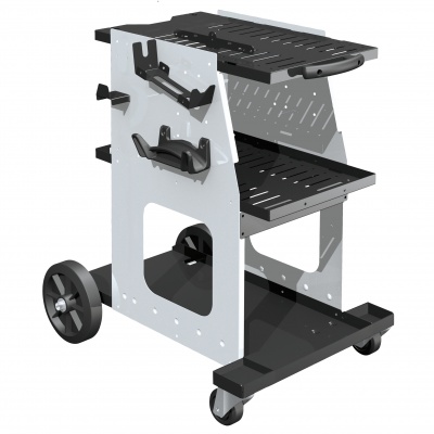 Carrinho metálico para ferramentas com rodas e prateleiras