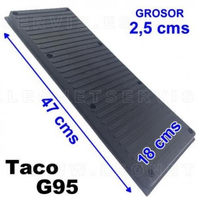 Taco G95 preto com ranhuras e medidas destacadas em azul sobre fundo branco