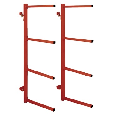 Estante vermelha de metal com três níveis