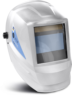 Máscara de soldadura cinza com visor azul