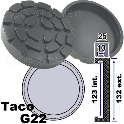 Taco de borracha preto com medidas e padrão antiderrapante