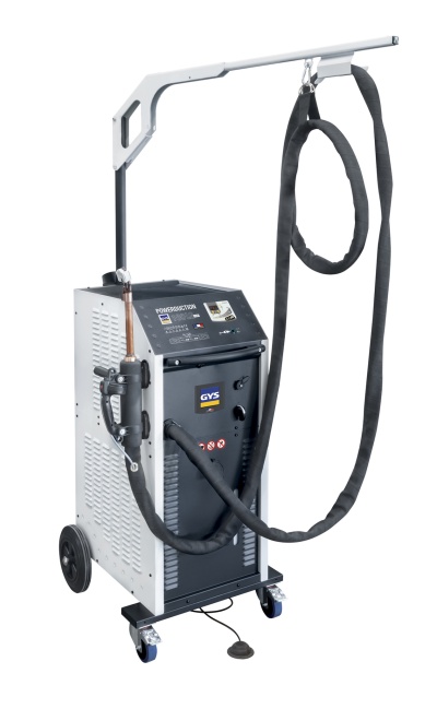 Equipamento industrial de pintura electrostática GYS POWERCOATING em fundo branco.