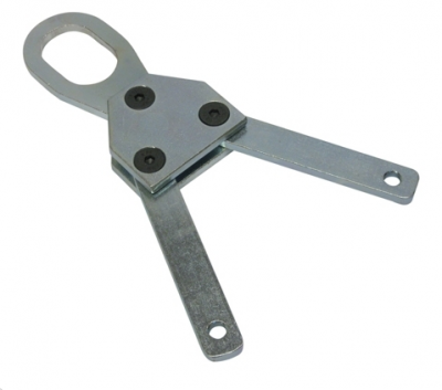 Ferramenta metálica com duas alavancas e parte circular com recorte