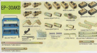 Conjunto de ferramentas EP-30AKD com vários clipes, adaptadores, acessórios e carrinho azul CLEOPOWER SYSTEM