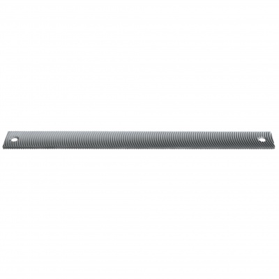 Barra metálica cinza estriada com dois furos nas extremidades