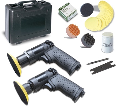 Conjunto de ferramentas de polimento com almofadas, fita abrasiva, frasco e mala preta