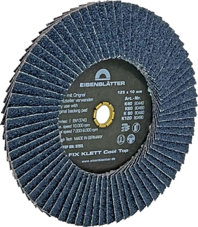 Roda abrasiva EISENBLÄTTER azul com detalhes técnicos no centro preto