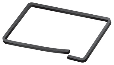 Suporte metálico preto retangular com canto aberto.