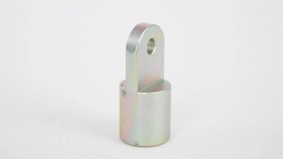 Peça metálica cilíndrica com extensão plana e buraco circular