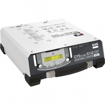 Carregador de bateria GYSFLASH 51.12 CNT branco com ecrã digital amarelo