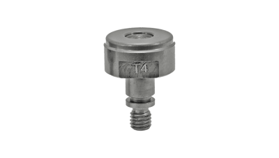 Peça metálica prateada com parafuso e inscrição T4