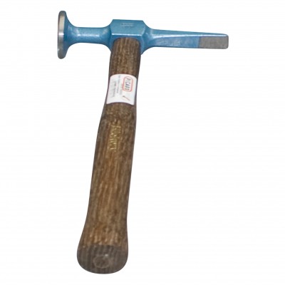 Martelo com cabo de madeira e cabeça metálica azul