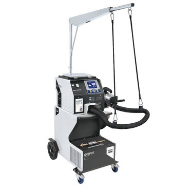 Máquina estética corporal e facial com ecrã digital e suportes em fundo branco