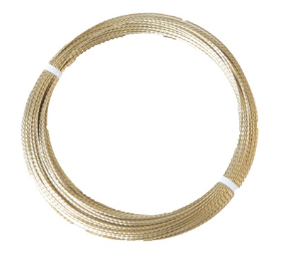 Rolo de fio metálico trançado dourado com suportes brancos