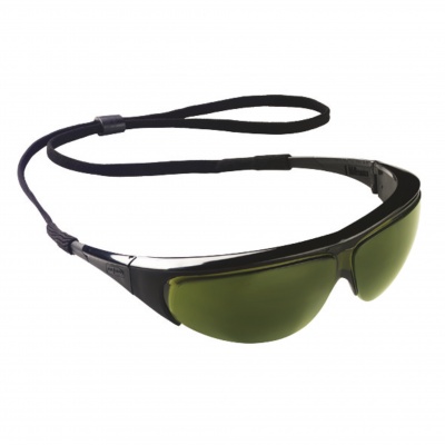 Óculos de proteção com lentes verdes e cordão preto