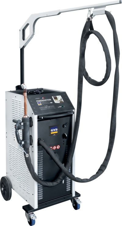 Equipamento industrial de soldadura GYS POWERDUCTION com cabos e rodas