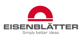Logótipo Eisenblätter com semicírculo vermelho e texto cinzento.
