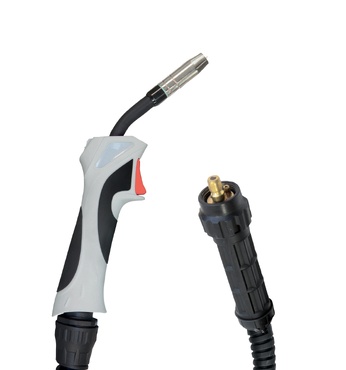 Gatilho de maçarico de soldar cinza e preto com cabo e terminal metálico