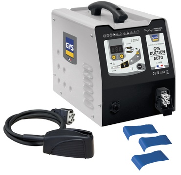 Máquina de soldar GYS DUCTION AUTO com acessórios sobre fundo branco