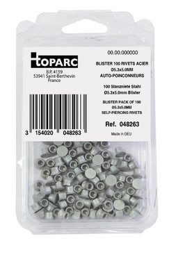 Embalagem com 100 rebites automáticos de aço TOPARC